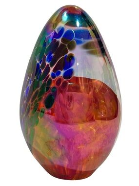 Vintage 1990s Signed Glass Eye Studio GES 97 Egg Shaped Paperweight - Iridescent